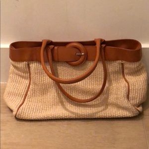 Furla leather and straw shoulder bag